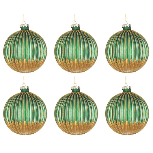 Pallina di Natale in Vetro Verde Oro Lurex Dorato Modish Diametro: 80 mm