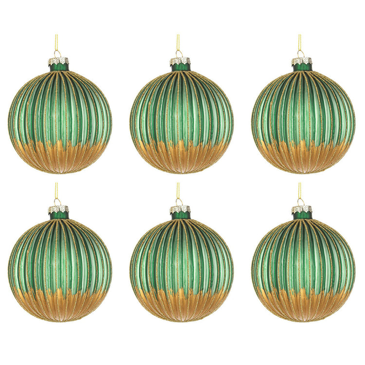 Pallina di Natale in Vetro Verde Oro Lurex Dorato Modish Diametro: 80 mm