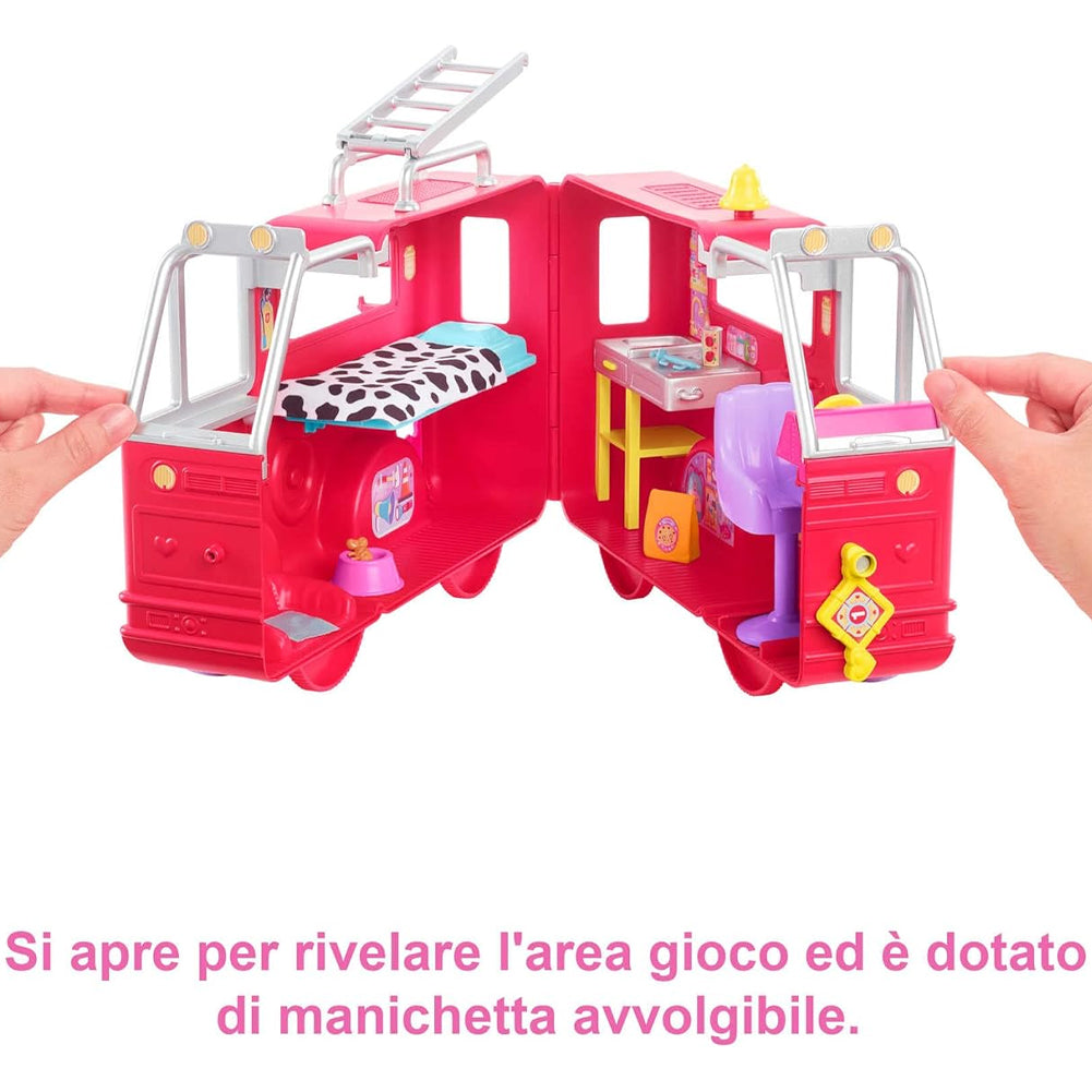 Barbie Chelsea Camion dei Pompieri Playset Bambola e Camion Pompieri Ripiegabile