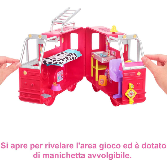 Barbie Chelsea Camion dei Pompieri Playset Bambola e Camion Pompieri Ripiegabile