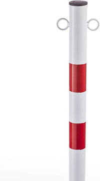 ANDRYS - Paletto Segnaletico con Adesivi Rossi Catarifrangenti, Con Anelli per Catena, da Cementare, con Tubo in Pvc Nero, in Acciaio, Colore Bianco e Rosso, Diametro 4.8 cm Dimensioni 6 x 120 cm