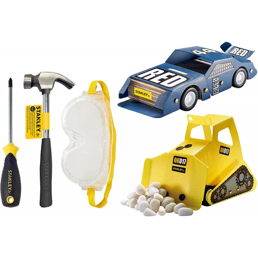 Stanley Jr Set di Attrezzi per Bambini con 2 Veicoli fai da Te e 3 Strumenti