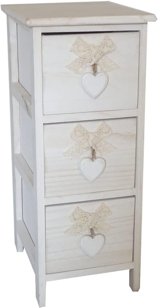 C656118 - CASSETTIERA 3 CASSETTI CON CUORE COLORE WHITE WASHED