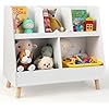 Libreria per Bambini a 5 Cubi, Scaffale Portagiochi a 2 Livelli con Gambe in Legno e Kit Antiribaltamento, per Stanza dei Giochi Camera da Letto, 80x35x71 cm