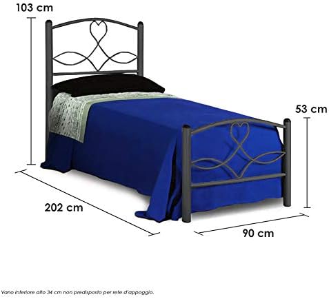 Qualydorm Letto in Ferro Battuto Moderno Singolo NAPOLI - Made in Italy Vari colori da cm 80x190 Artigianale Antracite