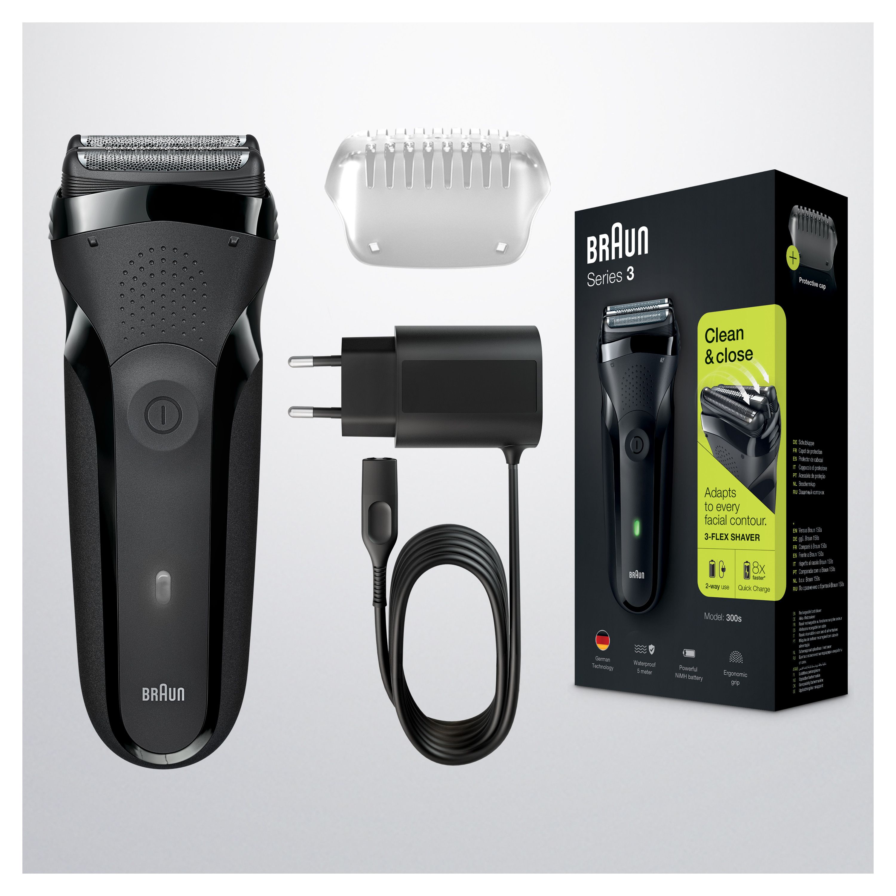 Braun series 3 shave&style 300bt rasoio da barba elettrico da uomo, nero