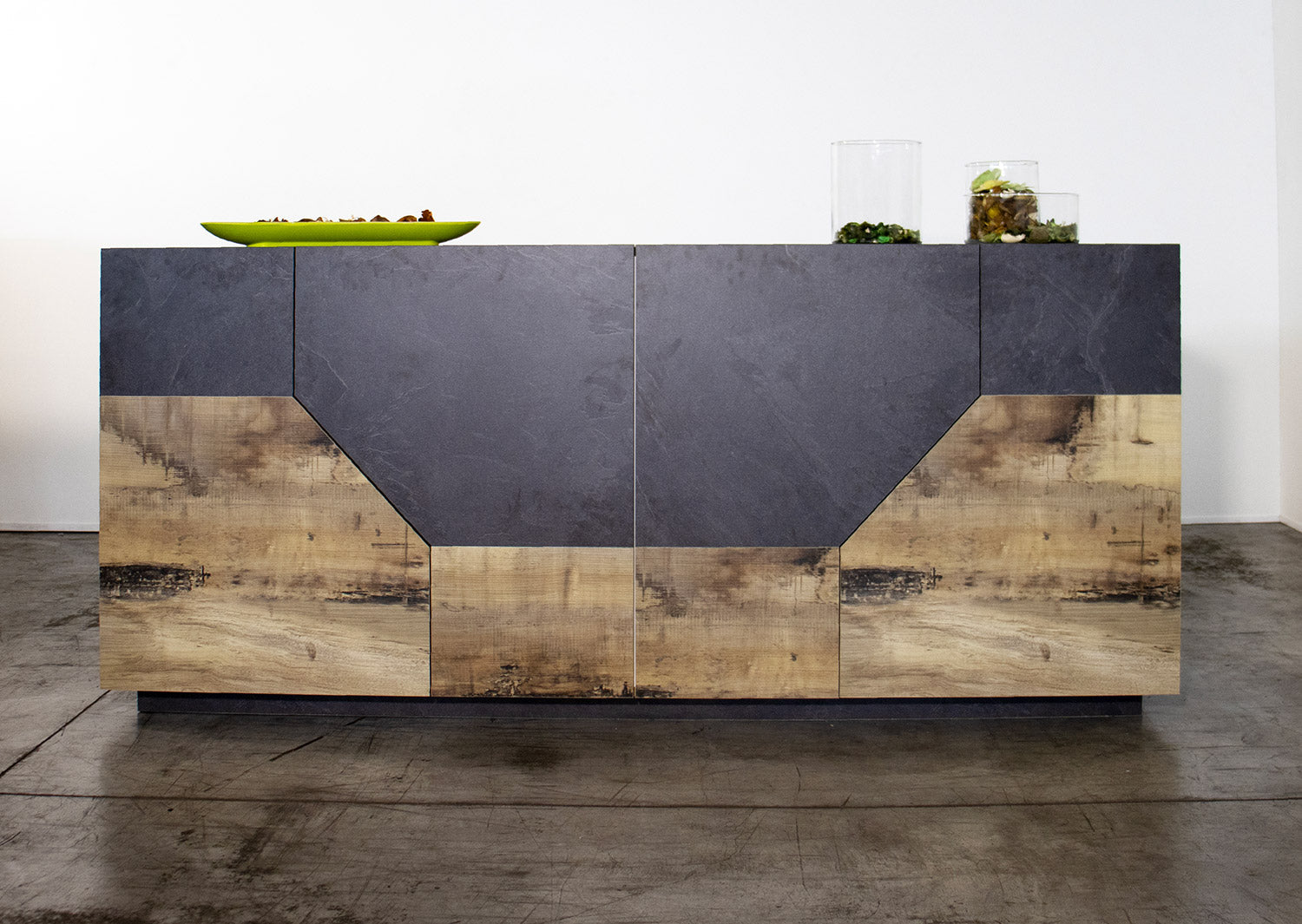 Credenza 4 Ante 220,1x43x86 cm Alien Ardesia e Acero Pereira