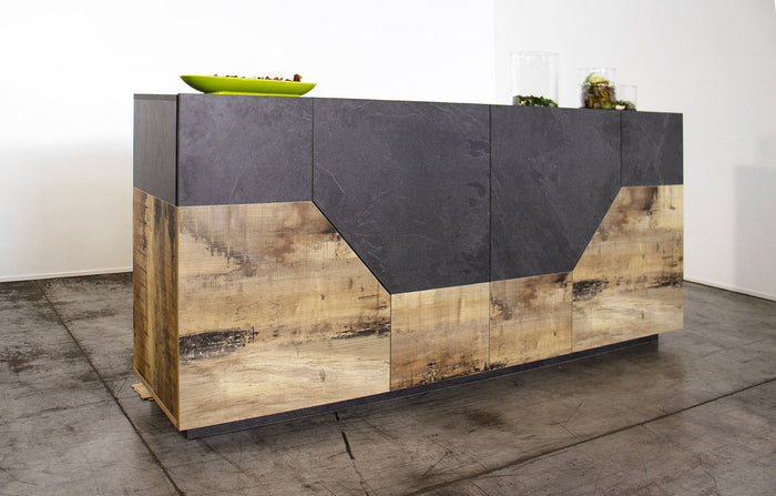 Credenza 4 Ante 220,1x43x86 cm Alien Ardesia e Acero Pereira