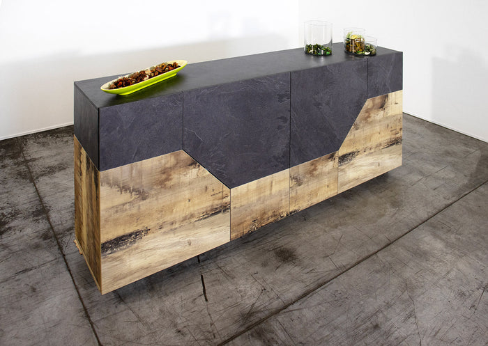 Credenza 4 Ante 220,1x43x86 cm Alien Ardesia e Acero Pereira