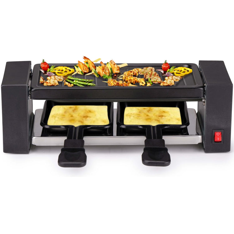 Griglia Raclette Gourmet 400W Piastra Grill Manico Termico Antiustioni 2 Persone