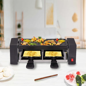 Griglia Raclette Gourmet 400W Piastra Grill Manico Termico Antiustioni 2 Persone