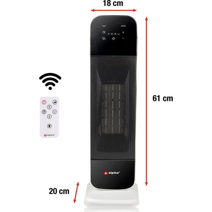 Stufa Torre Termoventilatore Elettrico Ceramica 3 Impostazioni Telecomando 2000W