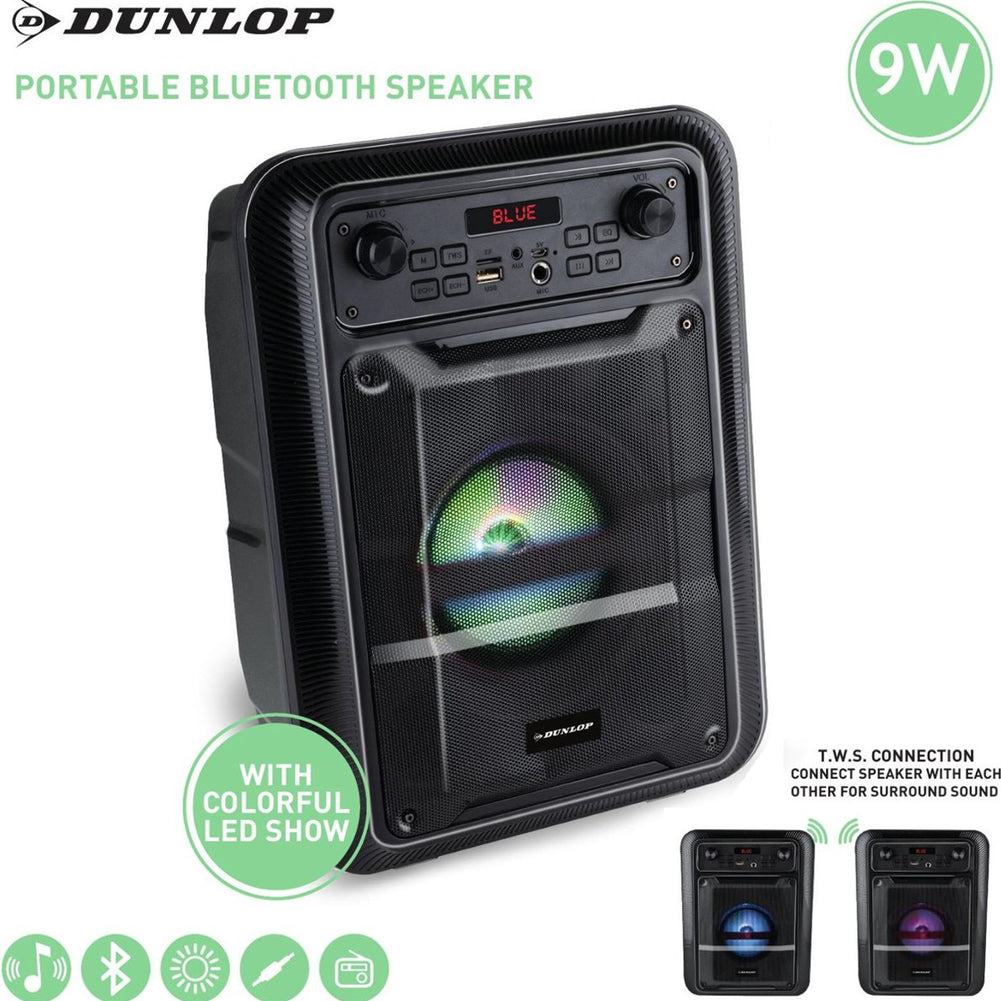 Altoparlante Bluetooth Dunlop 9 W Cassa Illuminata Radio FM e Ingresso AUX/MIC