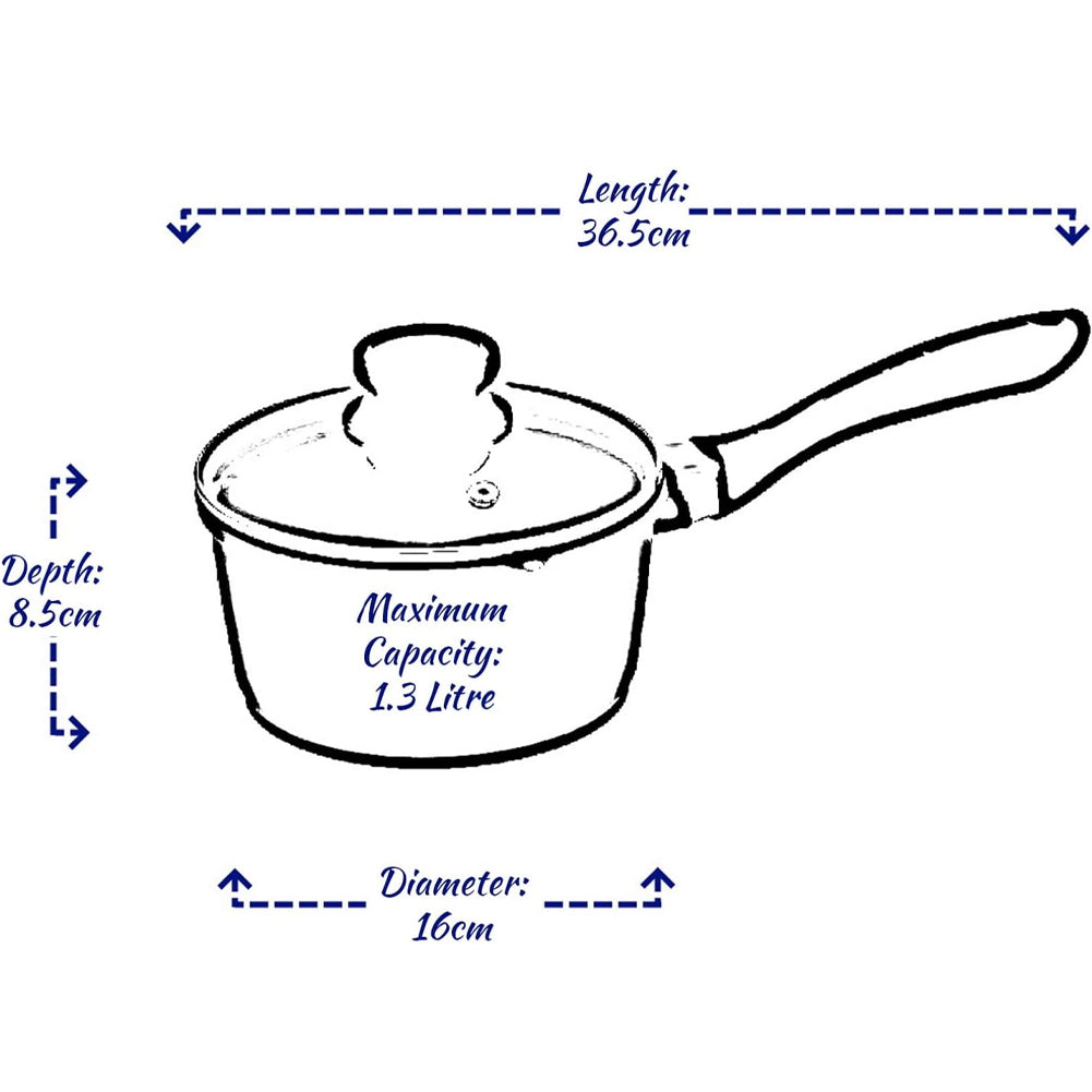 Casseruola con Coperchio in Vetro a Induzione Pentola 16 x 8.5 cm Capacità 1.3Lt