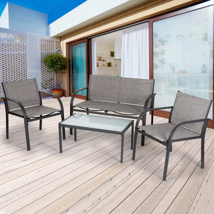 Set in Rattan Grigio da Giardino 4 Posti Divanetto Tavolo Sedie Balcone Terrazza