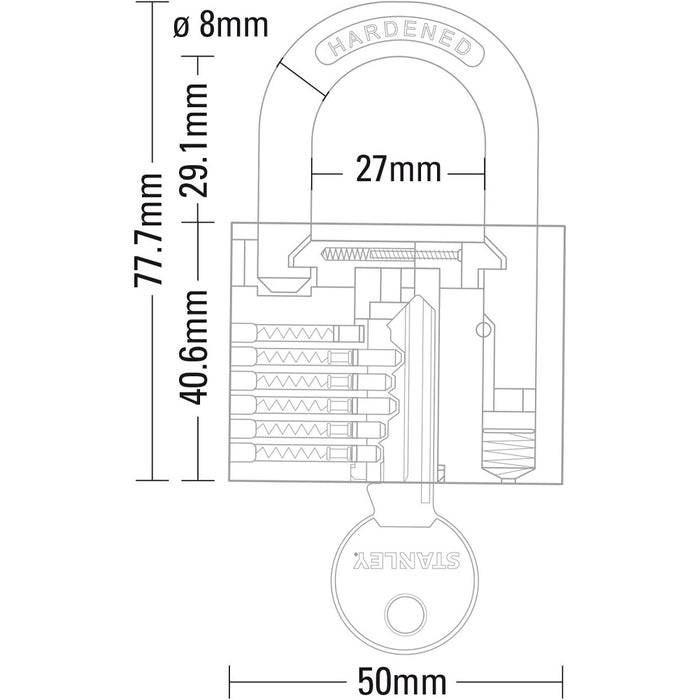 Stanley Lucchetto Arco Standard in Acciaio Cementato da 50 mm con 3 Chiavi