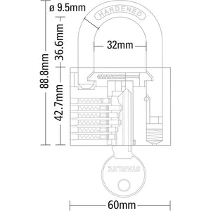 Lucchetto ad Arco Standard in Acciaio Cementato da 60 mm con 3 Chiavi Stanley