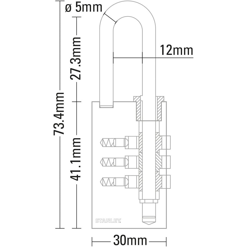 Stanley Lucchetto a Combinazione 30 mm a 3 Cifre in Ottone e Acciaio Cementato