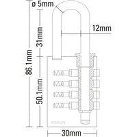 Stanley Lucchetto a Combinazione 30 mm a 4 Cifre in Ottone e Acciaio Cementato