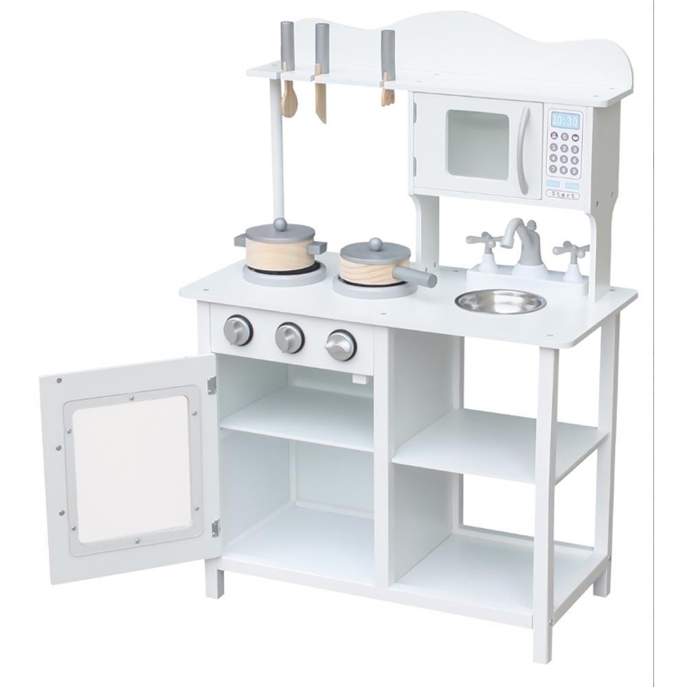 Cucina in legno Giocattolo Bambini con Pentole e Accessori Gioco Bianco 60x30x85