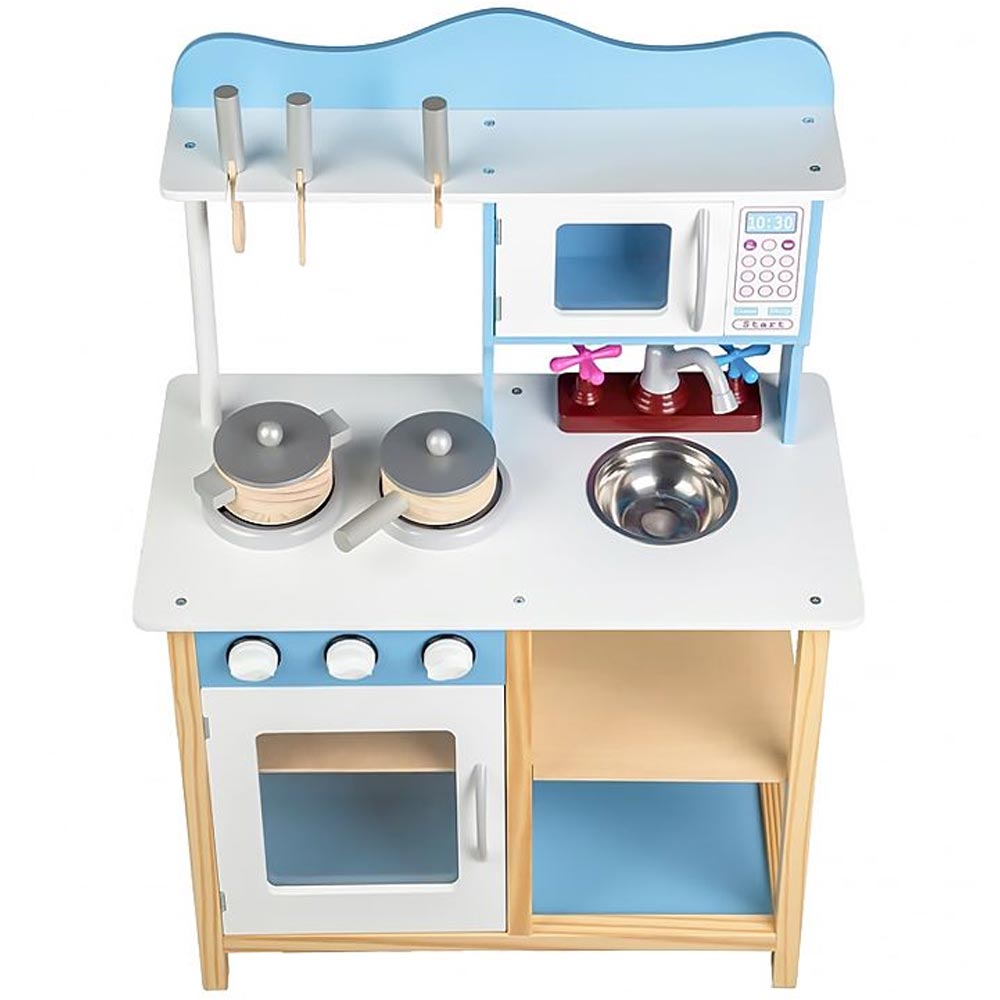 Cucina in legno Giocattolo Bambini con Pentole e Accessori Gioco Blu 60x30x85cm