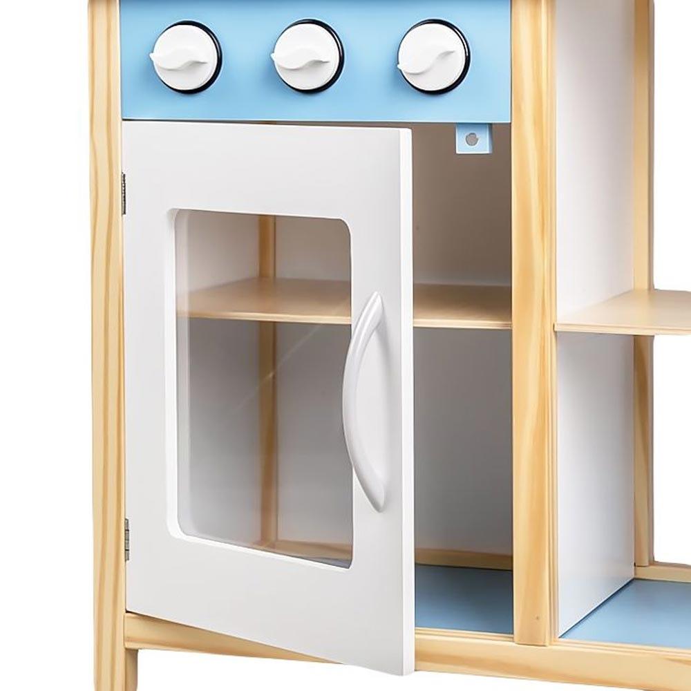 Cucina in legno Giocattolo Bambini con Pentole e Accessori Gioco Blu 60x30x85cm