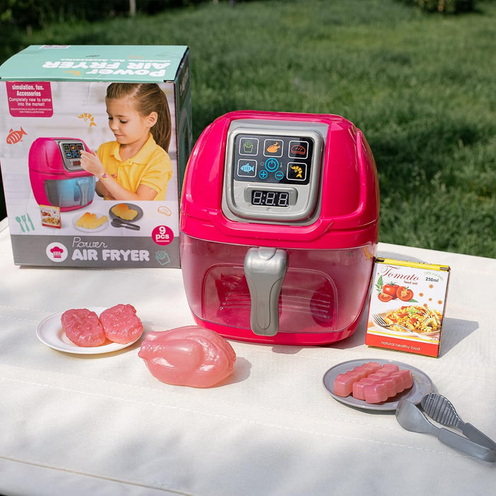 Friggitrice ad Aria Giocattolo per Bambini Rosa con Accessori Playset da Cucina