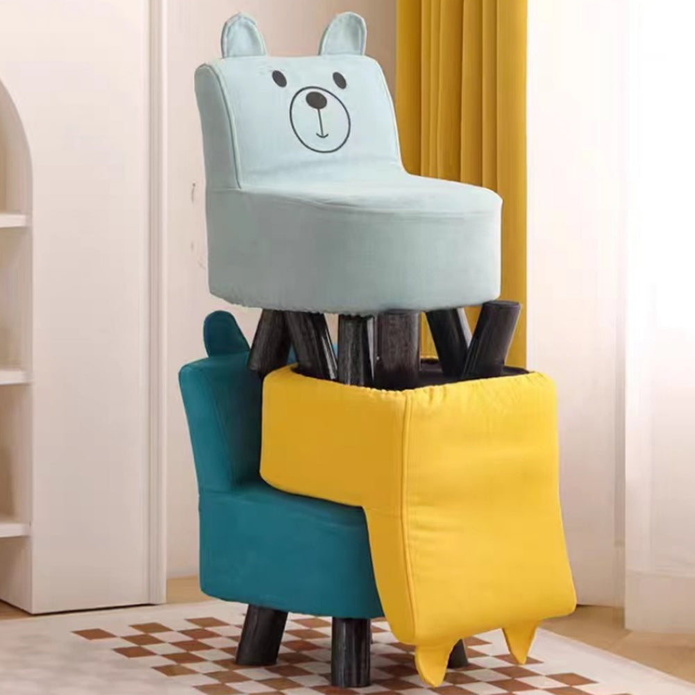 Sedia per Bambini Poltrona Design Orsetto Poggiapiedi Sgabello Morbido Giallo