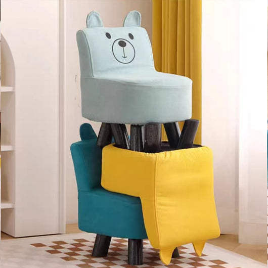 Sedia per Bambini Poltrona Design Orsetto Poggiapiedi Sgabello Morbido Blu