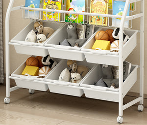 Scaffale Libreria per Bambini con 6 Scomparti 3 Ripiani Organizer Ferro 4 Ruote