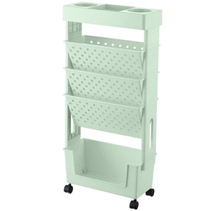 Carrello Portadocumenti 4 Ruote Scaffale Libreria Verde Salvaspazio 5 Ripiani