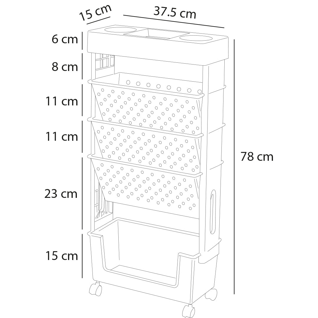 Carrello Portadocumenti 4 Ruote Scaffale Libreria Verde Salvaspazio 5 Ripiani