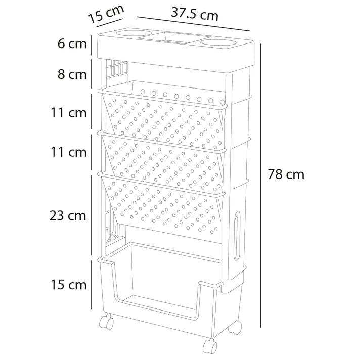 Carrello Portadocumenti 4 Ruote Scaffale Libreria Verde Salvaspazio 5 Ripiani