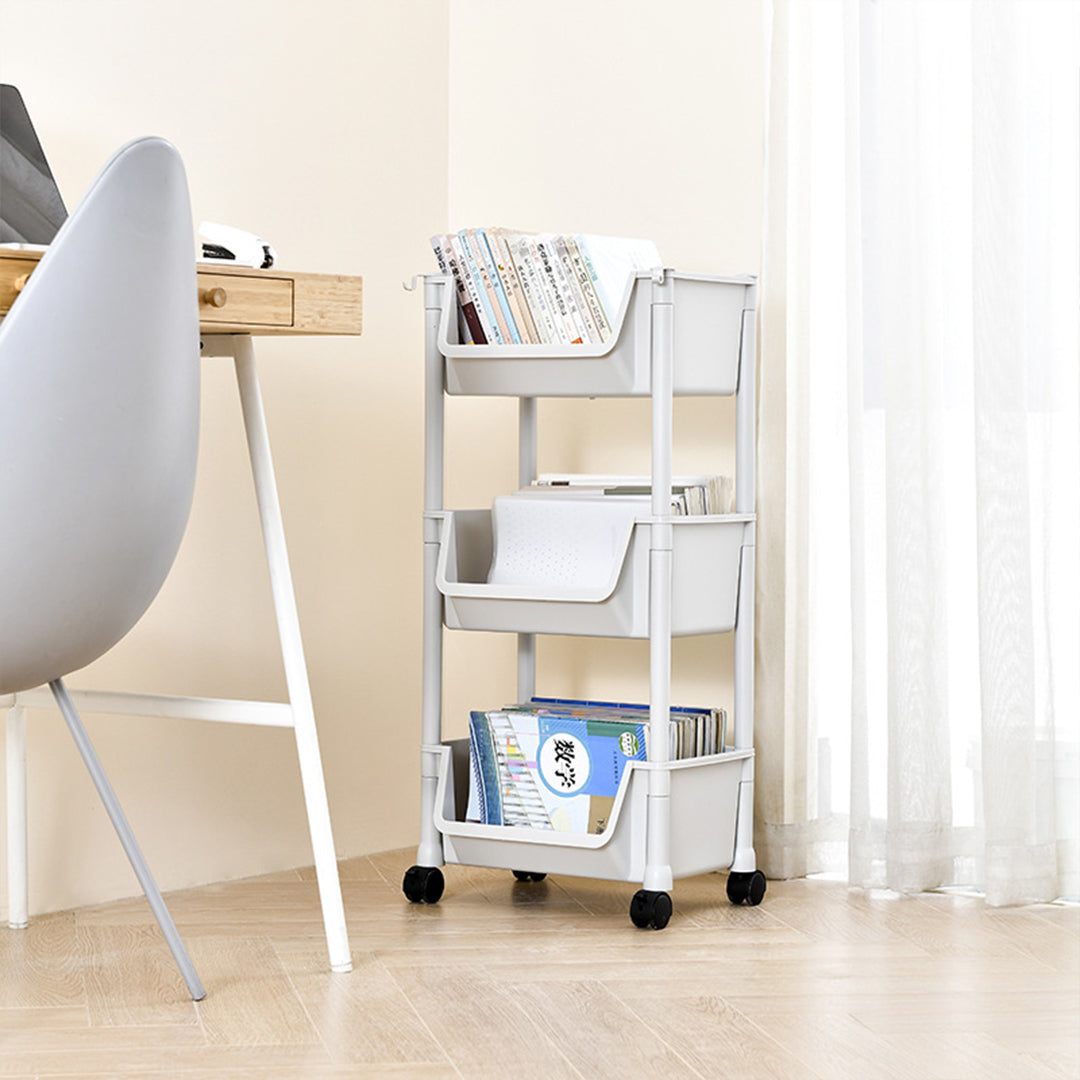 Carrello Multiuso Ruote Scaffale Portaoggetti Libreria Salvaspazio Grigio Chiaro