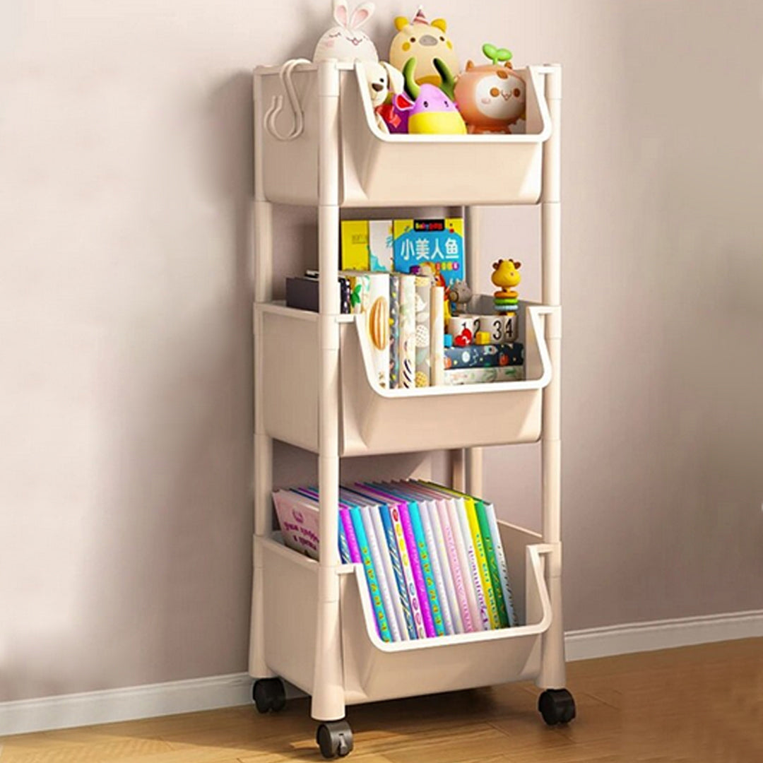 Carrello Multiuso con Ruote Scaffale Portaoggetti Libreria Salvaspazio Beige