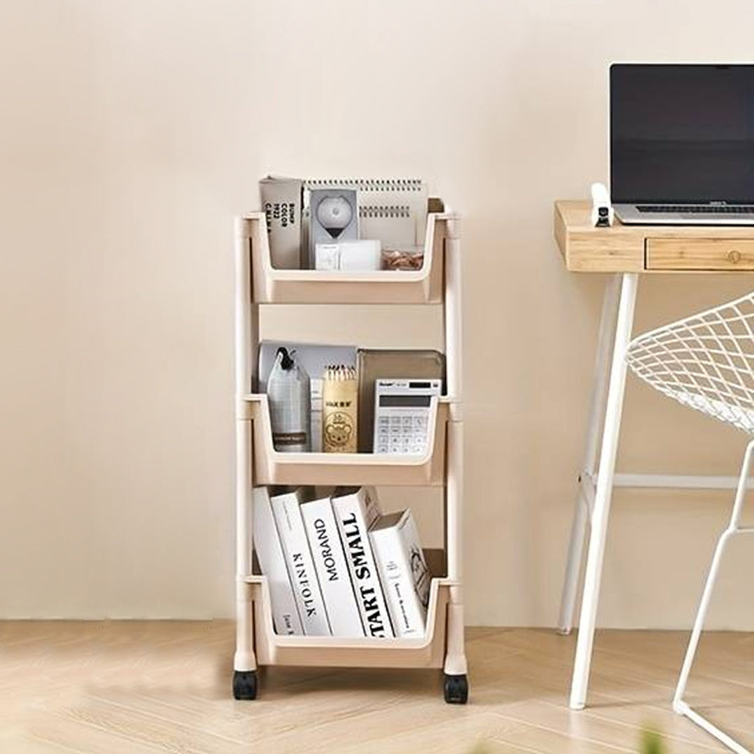 Carrello Multiuso con Ruote Scaffale Portaoggetti Libreria Salvaspazio Beige