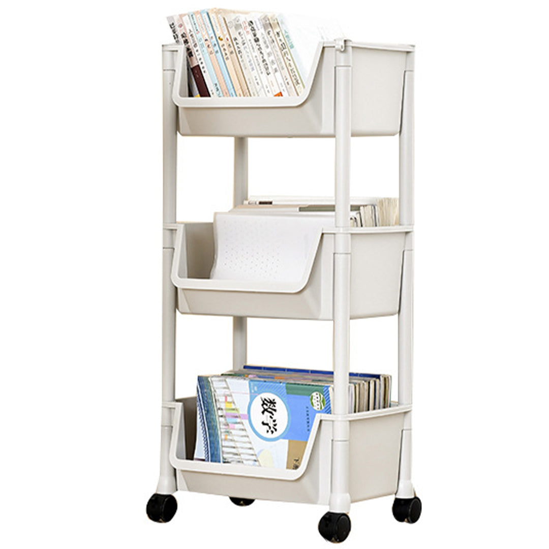 Carrello Multiuso con Ruote Scaffale Portaoggetti Libreria Salvaspazio Beige