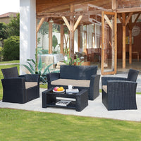 Set da Giardino Nero con 2 Poltrone + Tavolino Rattan + Divano da Esterno