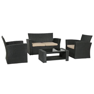 Set da Giardino Nero con 2 Poltrone + Tavolino Rattan + Divano da Esterno