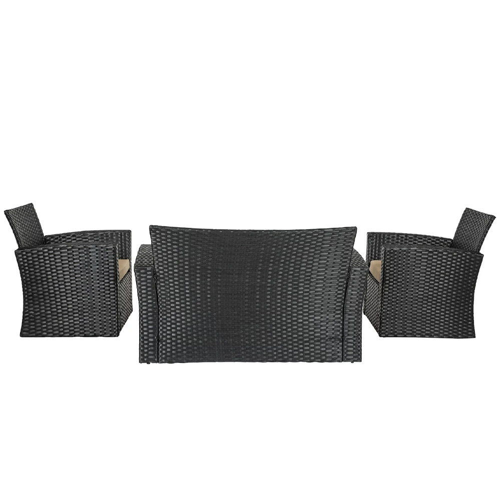 Set da Giardino Nero con 2 Poltrone + Tavolino Rattan + Divano da Esterno