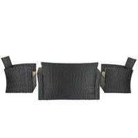 Set da Giardino Nero con 2 Poltrone + Tavolino Rattan + Divano da Esterno