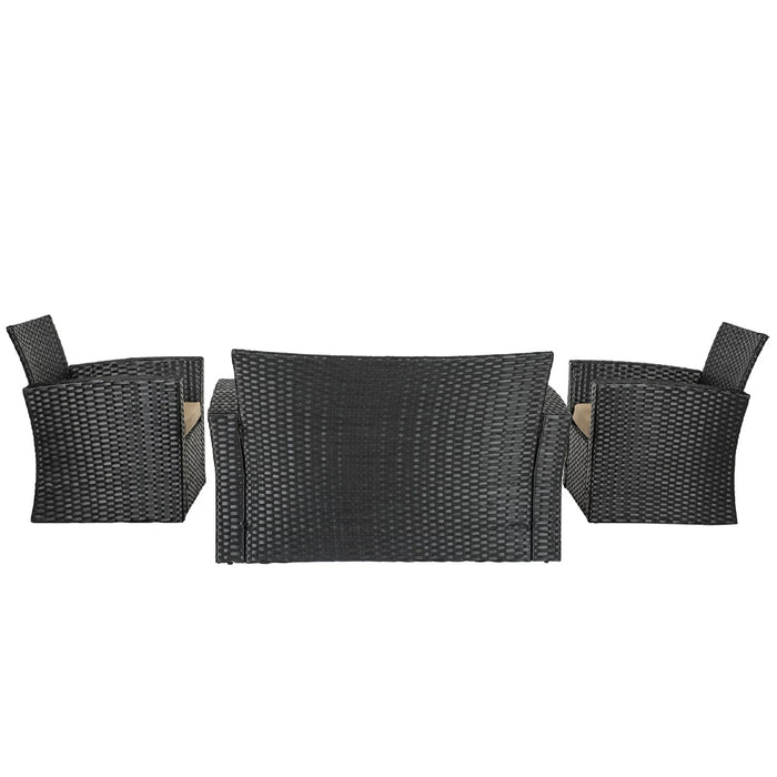 Set da Giardino Nero con 2 Poltrone + Tavolino Rattan + Divano da Esterno