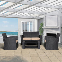 Set da Giardino Nero con 2 Poltrone + Tavolino Rattan + Divano da Esterno