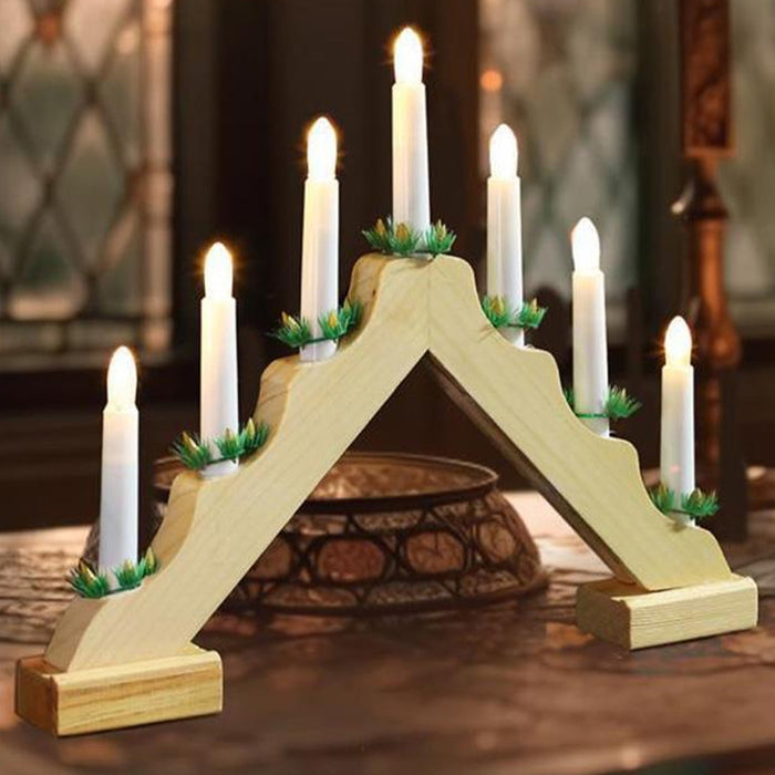 Candelabro Avvento Natalizio Elettrico Led 7 Candele di Natale Colore Legno