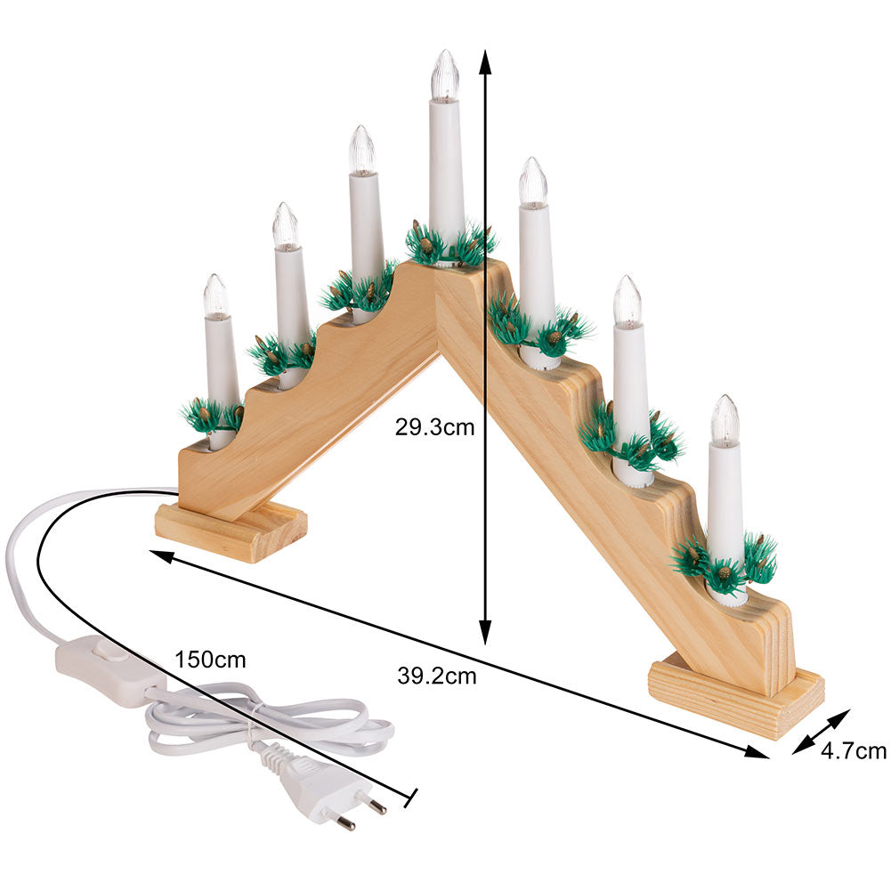 Candelabro Avvento Natalizio Elettrico Led 7 Candele di Natale Colore Legno