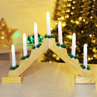 Candelabro Avvento Natalizio Elettrico Led 7 Candele di Natale Colore Legno