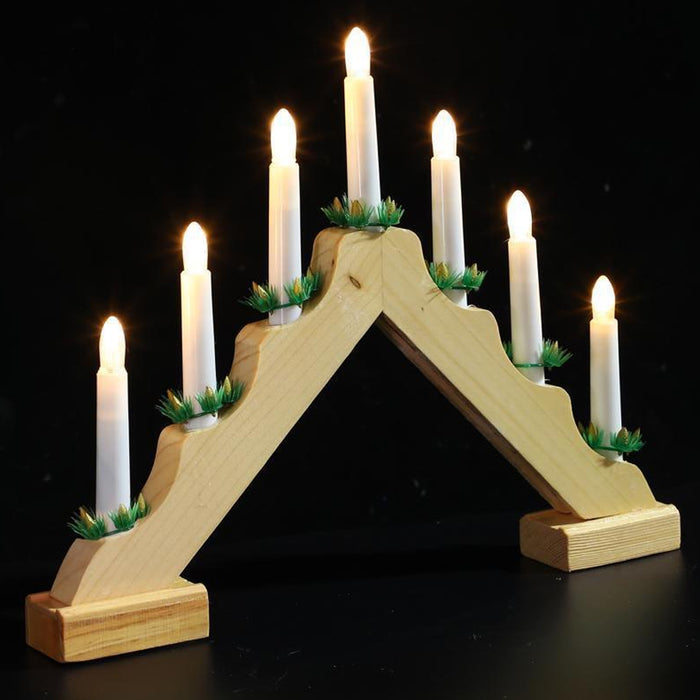 Candelabro Avvento Natalizio Elettrico Led 7 Candele di Natale Colore Legno