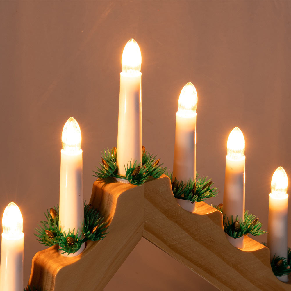 Candelabro Avvento Natalizio Elettrico Led 7 Candele di Natale Colore Legno