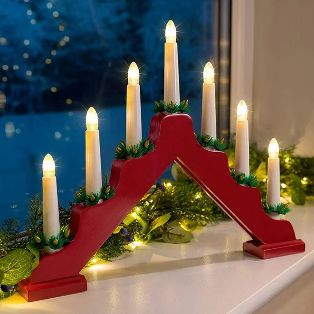 Candelabro Avvento Natalizio Elettrico Led 7 Candele di Natale Colore Rosso