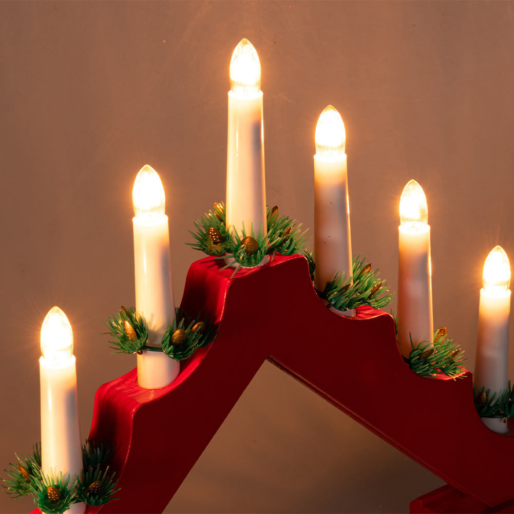 Candelabro Avvento Natalizio Elettrico Led 7 Candele di Natale Colore Rosso